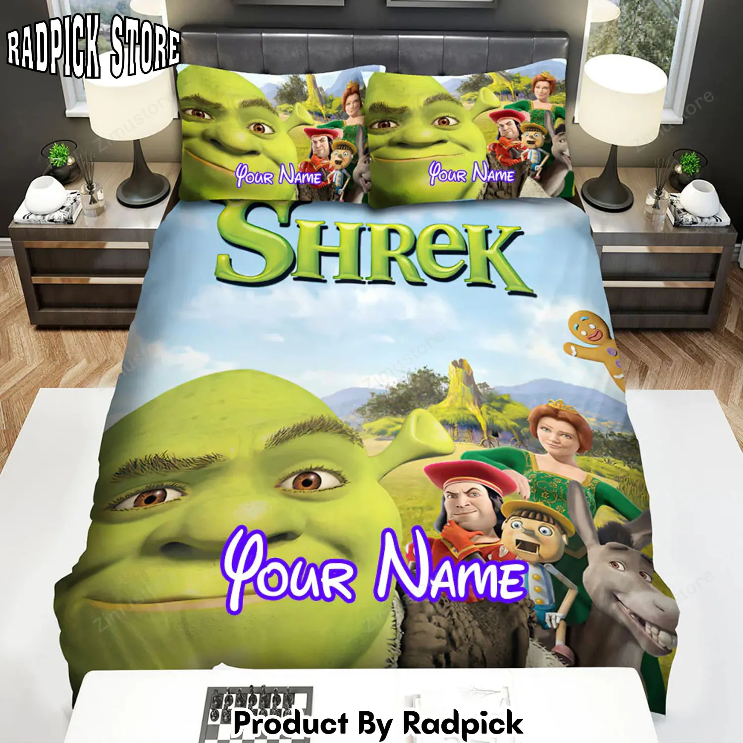 Radpick shrek movie closeup face bed sheets spread comforter duvet cover personalized name bedding sets rp3272327